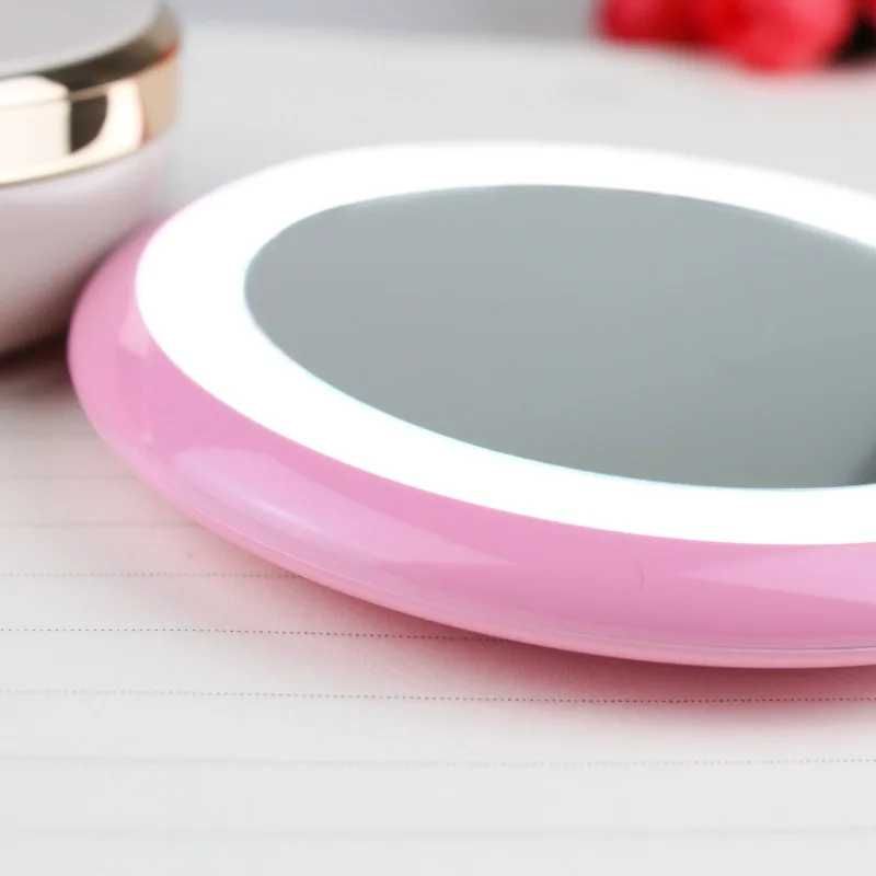 Карманное зеркало с LED подсветкой , Розовое
