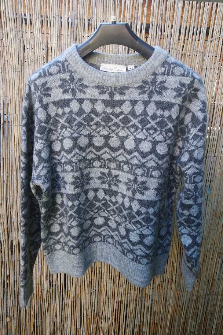 L.O.G.G. H&M sweter szary norweski wzór oversize wełna alpaka S/M