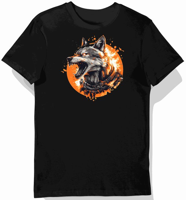 Koszulka męska czarna z motywem wilków w steampunkowym stylu XL