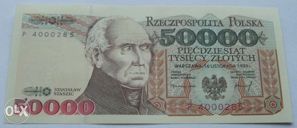 Banknot PRL 50000 ZŁ STANISŁAW STASZIC 1993 r. - Polska - Stan Bankowy