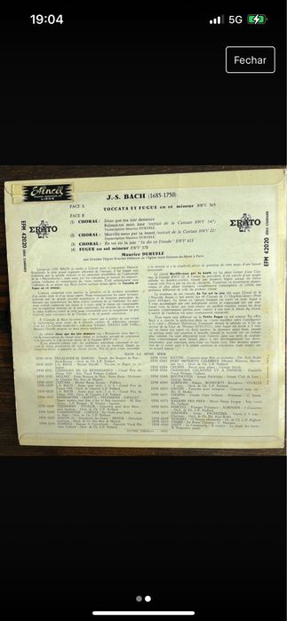 Disco vinil J. S. Bach