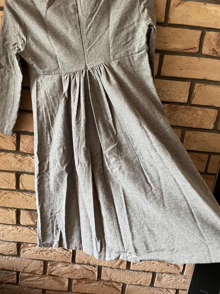 Bohoboco 40 L wełniana szara sukienka z podszewką vintage
