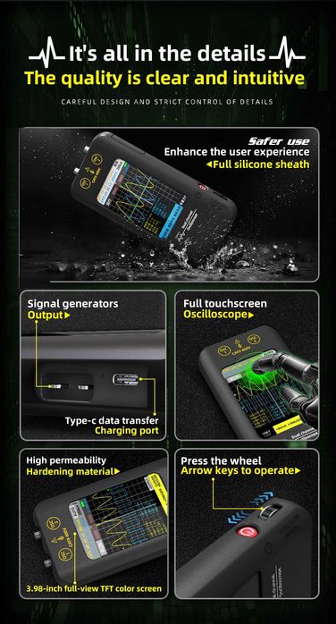 Urzadzenie 2w1 Oscyloskop 2x50Mhz i generator 2 sondy  BSIDE O2