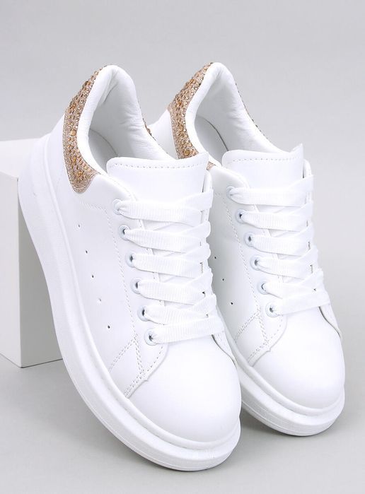 Sneakersy Na Platformie Z Cyrkoniami Parkss White/Gold