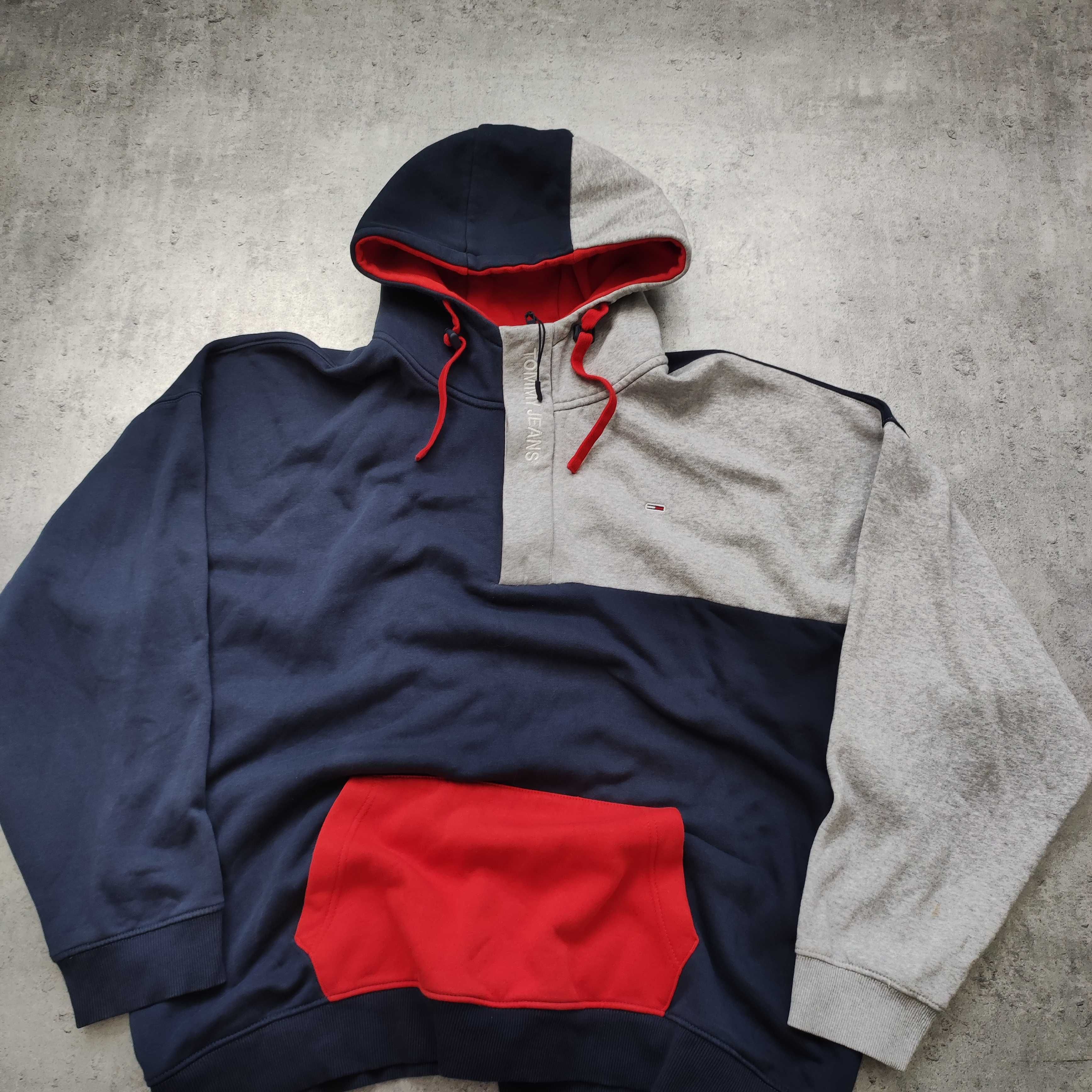 MĘSKA Bluza Size+ z Kapturem Suwak Tommy Hilfiger Haft Logo Bawełna