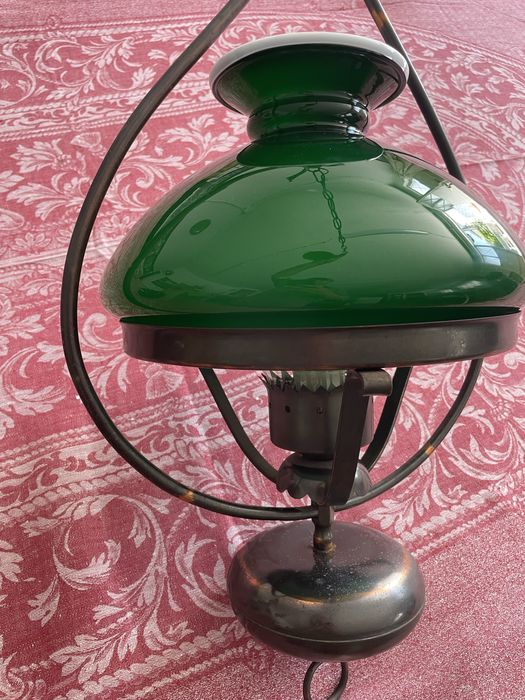 Candeeiro de tecto vintage lindíssimo, cobre e vidro verde