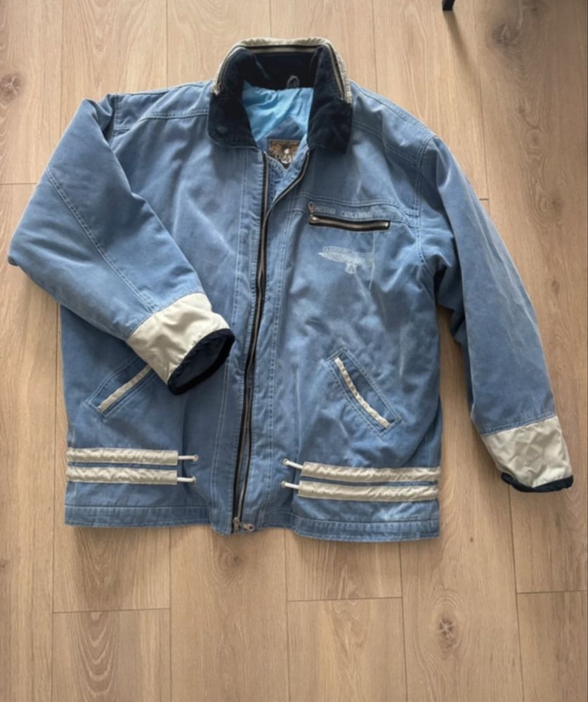 Kurtka włoska meska wodoodporna pilotka jeansowa vintage r. XL