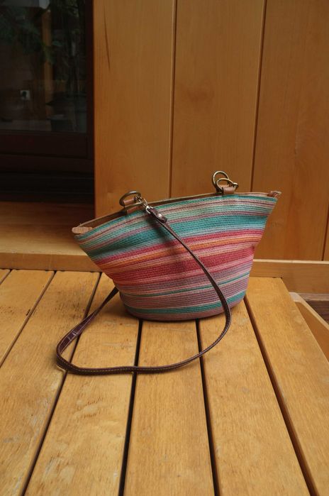 kolorowa etniczna torebka z rafii tęczowa etno folk grunge paski tote