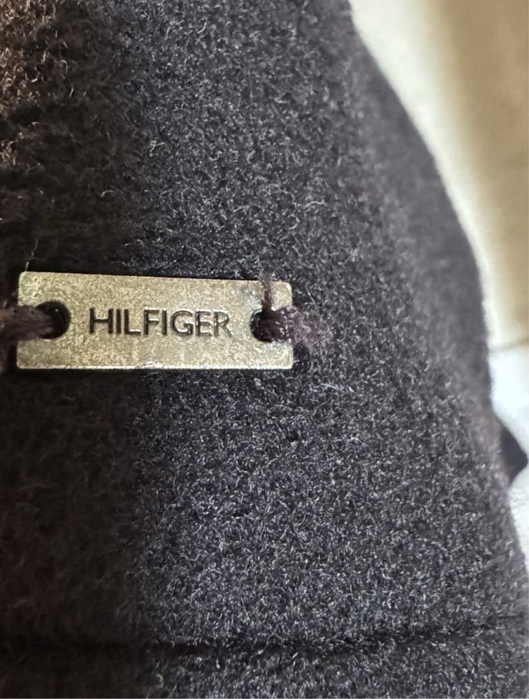 TOMMY HILFIGER S/M płaszcz z paskiem kaszmir aksamit czarny