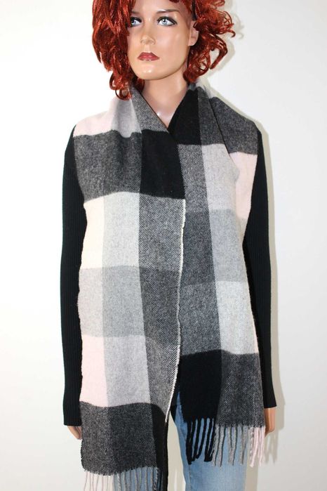 sl3 ciepły wełniany szalik z frędzlami Krata 26x180