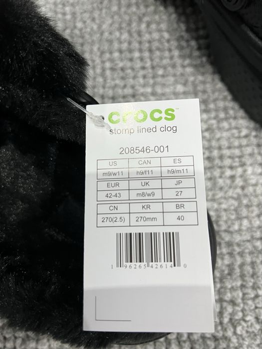Klapki damskie Crocs Stomp Lined Clog r. 42-43 d. 11 NOWE Czarne