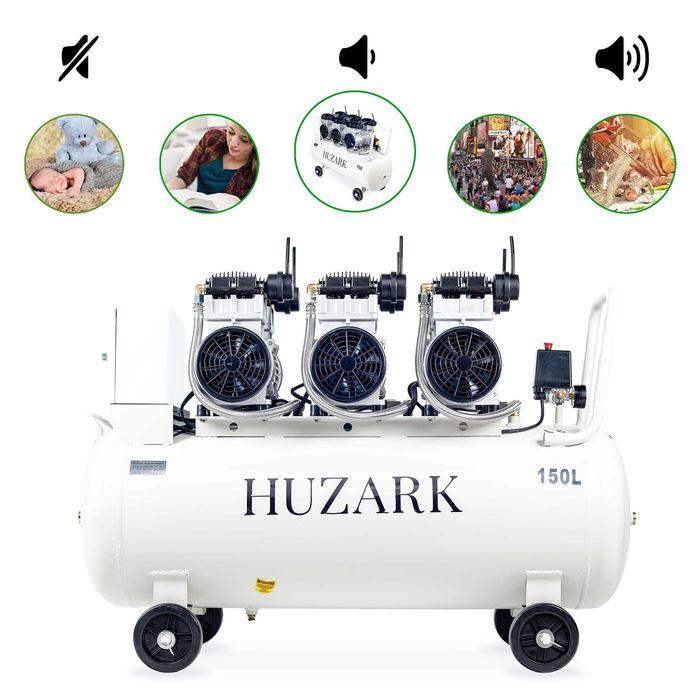 Profesjonalny Kompresor bezolejowy sprężarka Huzark 150L 8bar 621l/min