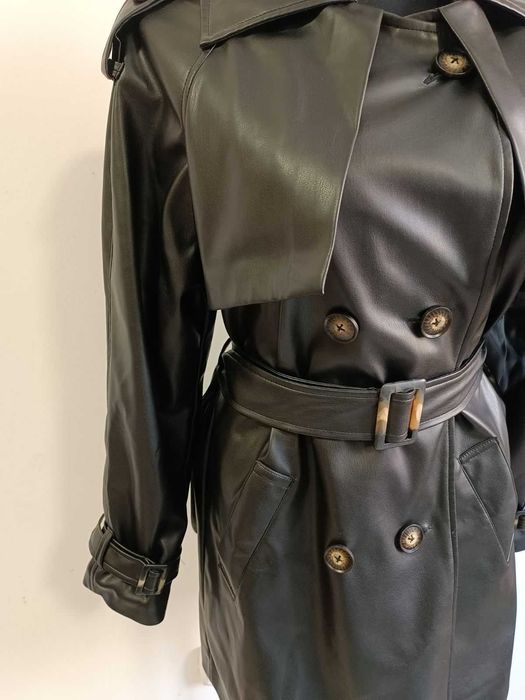 Тренч жіночий,шкіряний,якісний,чорний