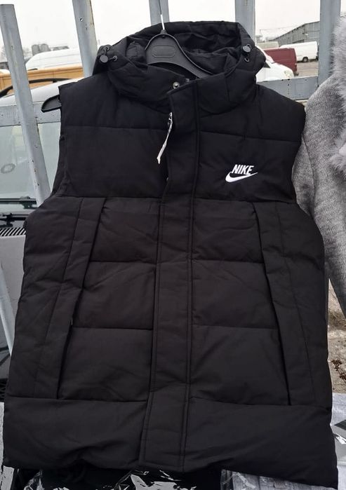 Nowa kamizelka męska Nike czarna gruba ciepła bezrękawnik z kapturem S