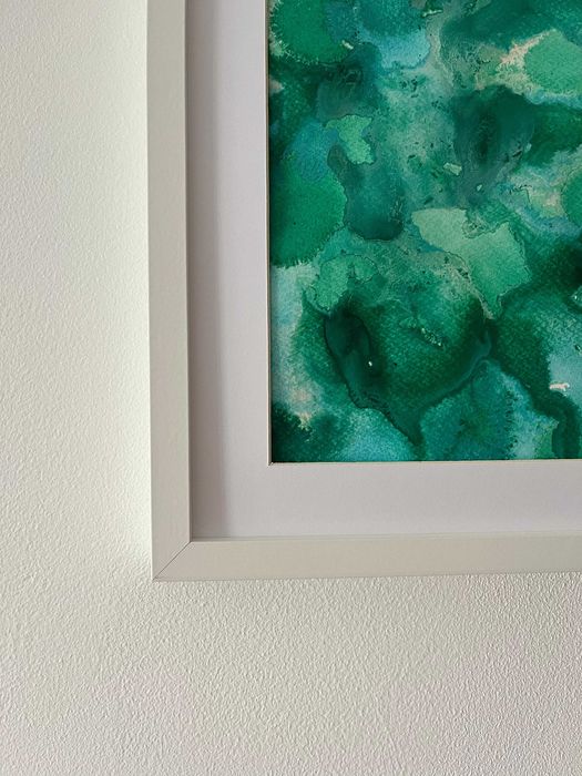 Pintura abstrata em acrílico em tons de verde e azul