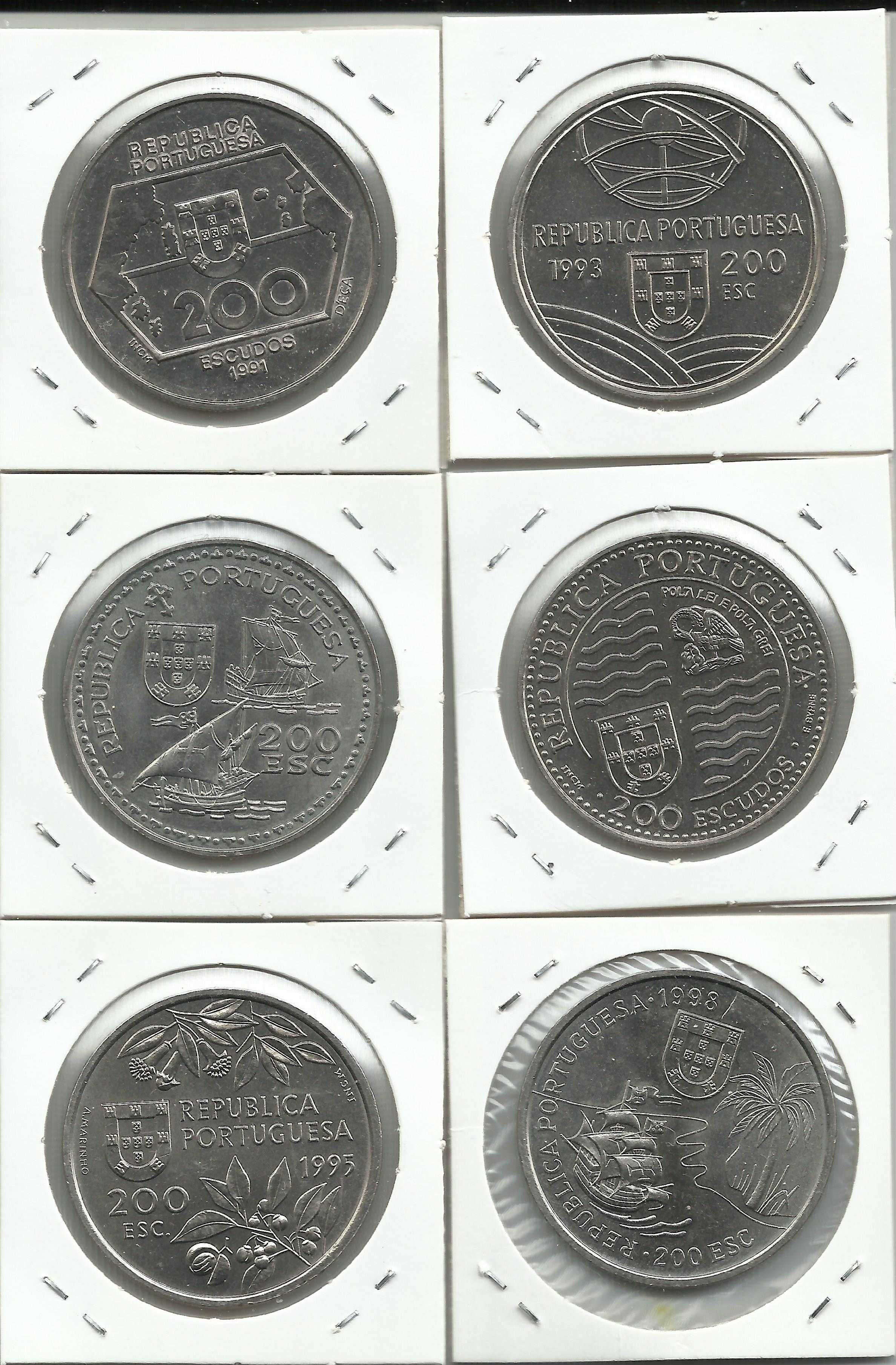 6 moedas portuguesas comemorativas de 200$00 em Cupro-Níquel