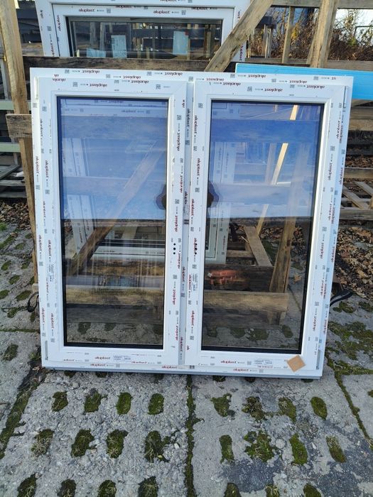 Okno pcv aluplast 7000 białe 3 szyby 140×140 nowe