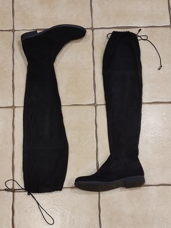 Czarne długie zamszowe buty damskie kozaki 39
