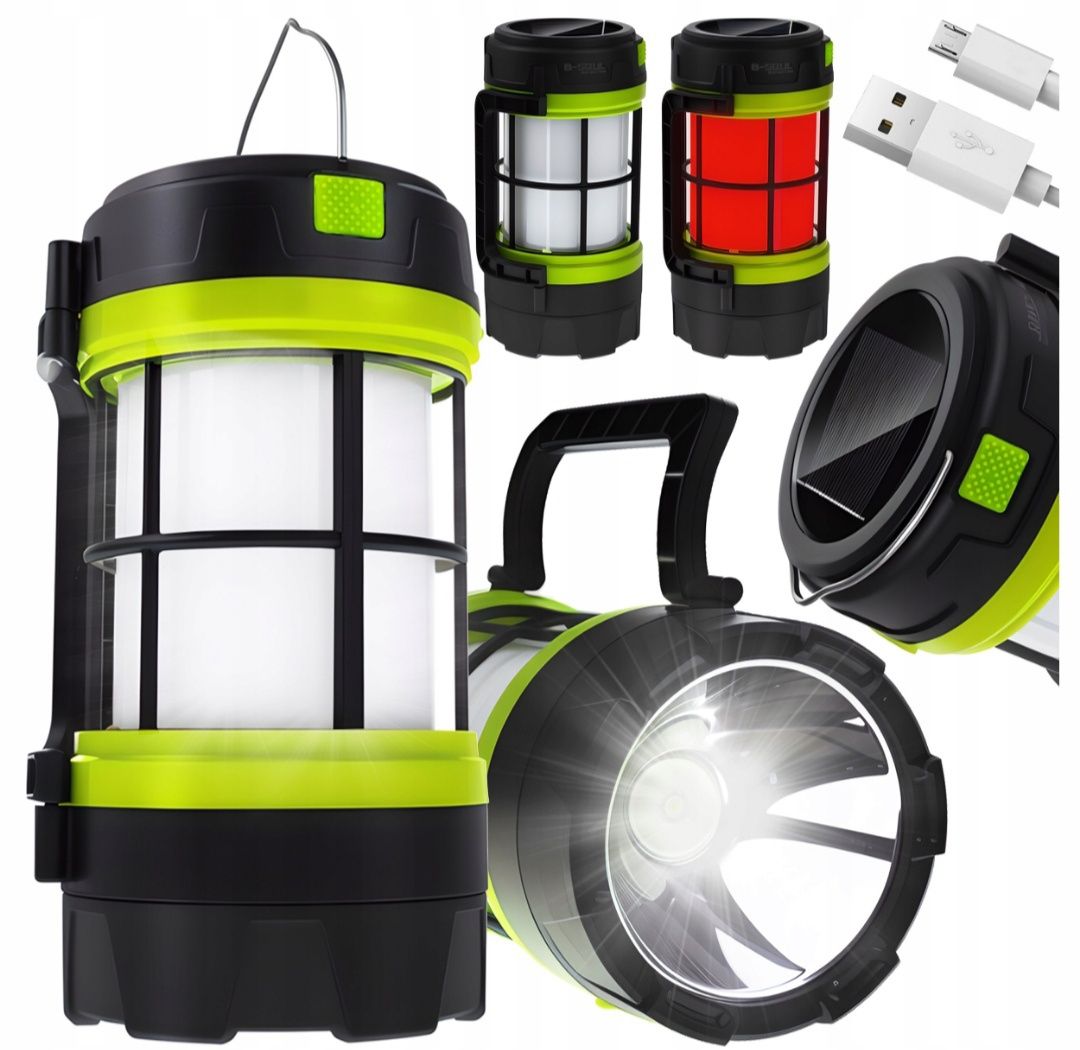 Latarka akumulatorowa solarna turystyczna 20W LED USB szperacz halogen