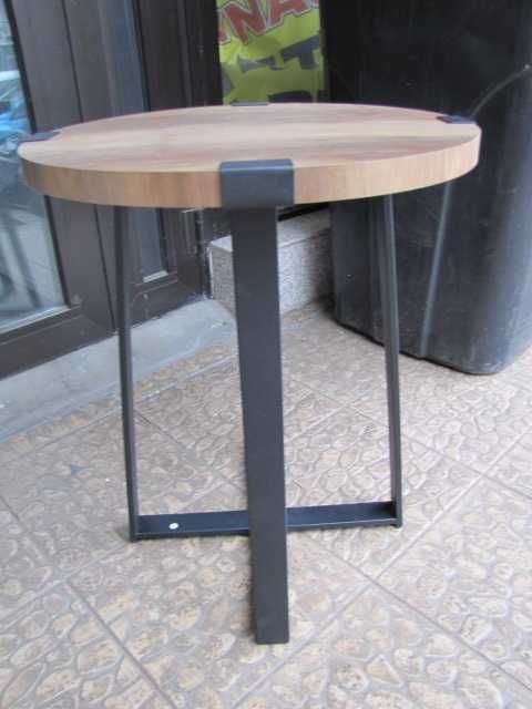 Okrągły stolik kawowy 45cm pomocniczy styl rustykalny nogi metal czerń