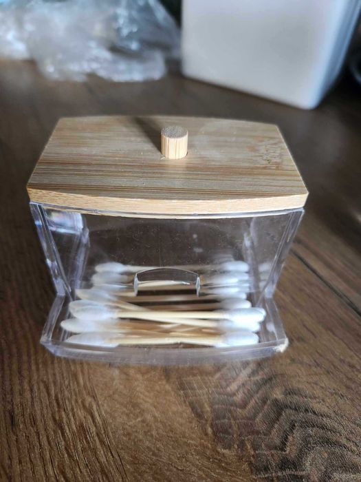 pojemnik łazienkowy na patyczki waciki bambusowa pokrywka nowy