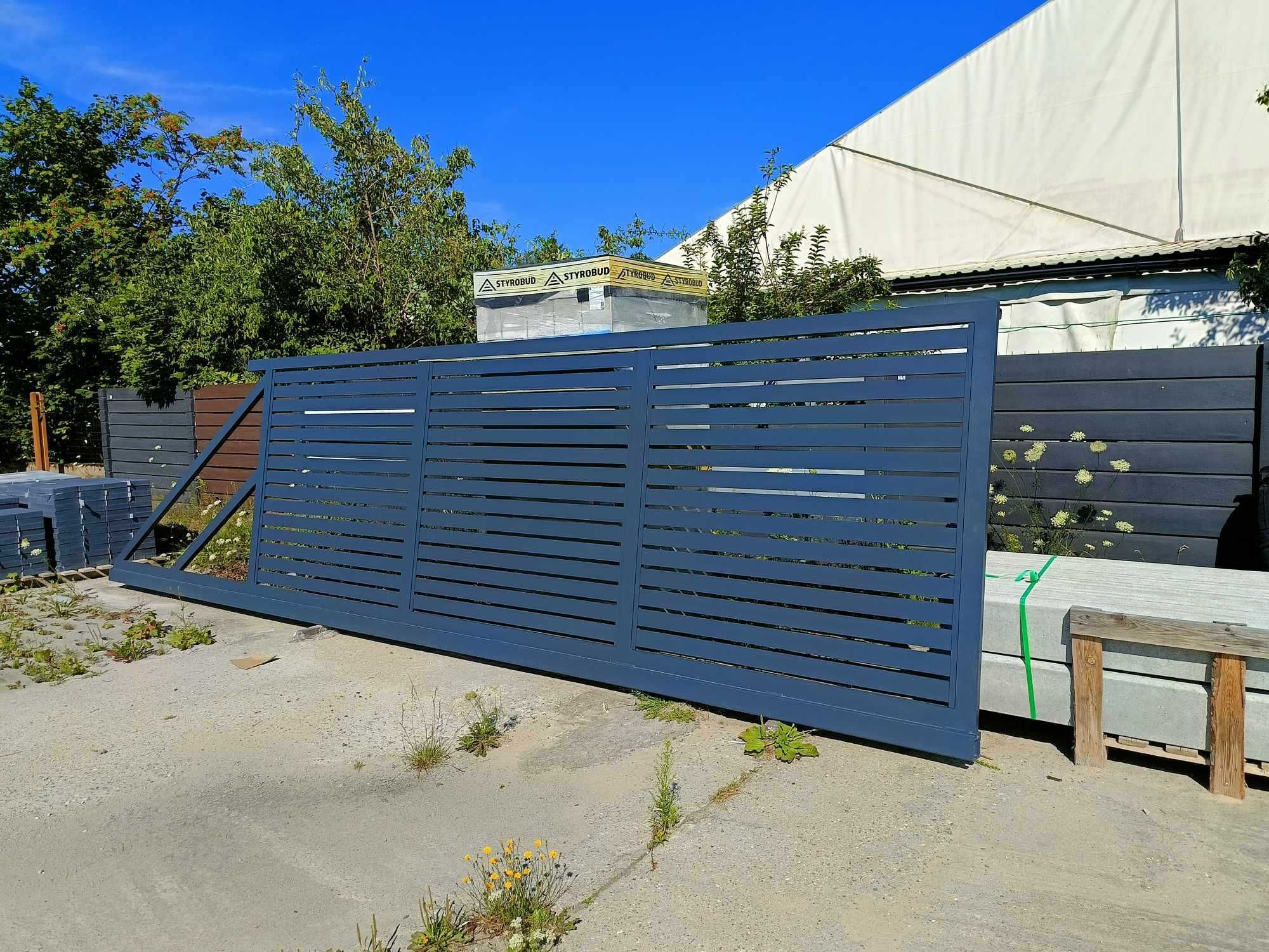 Brama przesuwna aluminiowa profil 80x20mm 500x178cm lewa 7016 antracyt