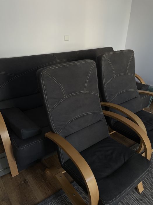 Wersalka dwa fotele fińskie finka grafit sofa rozkładana zestaw wypocz
