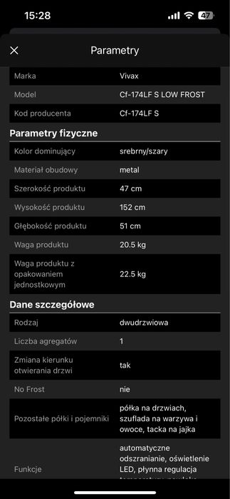 Lodowka vivax uzywna sprawna