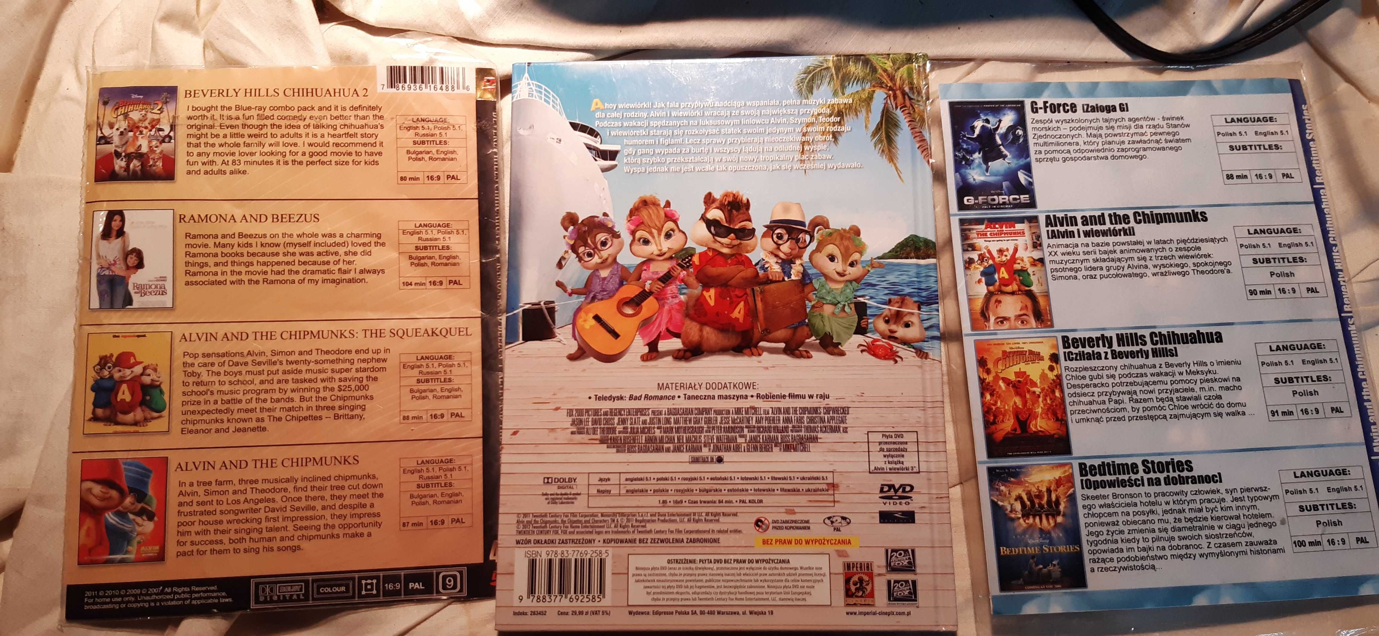 dvd alvin i wiewiórki, 3 filmy, g-force i inne, zestaw