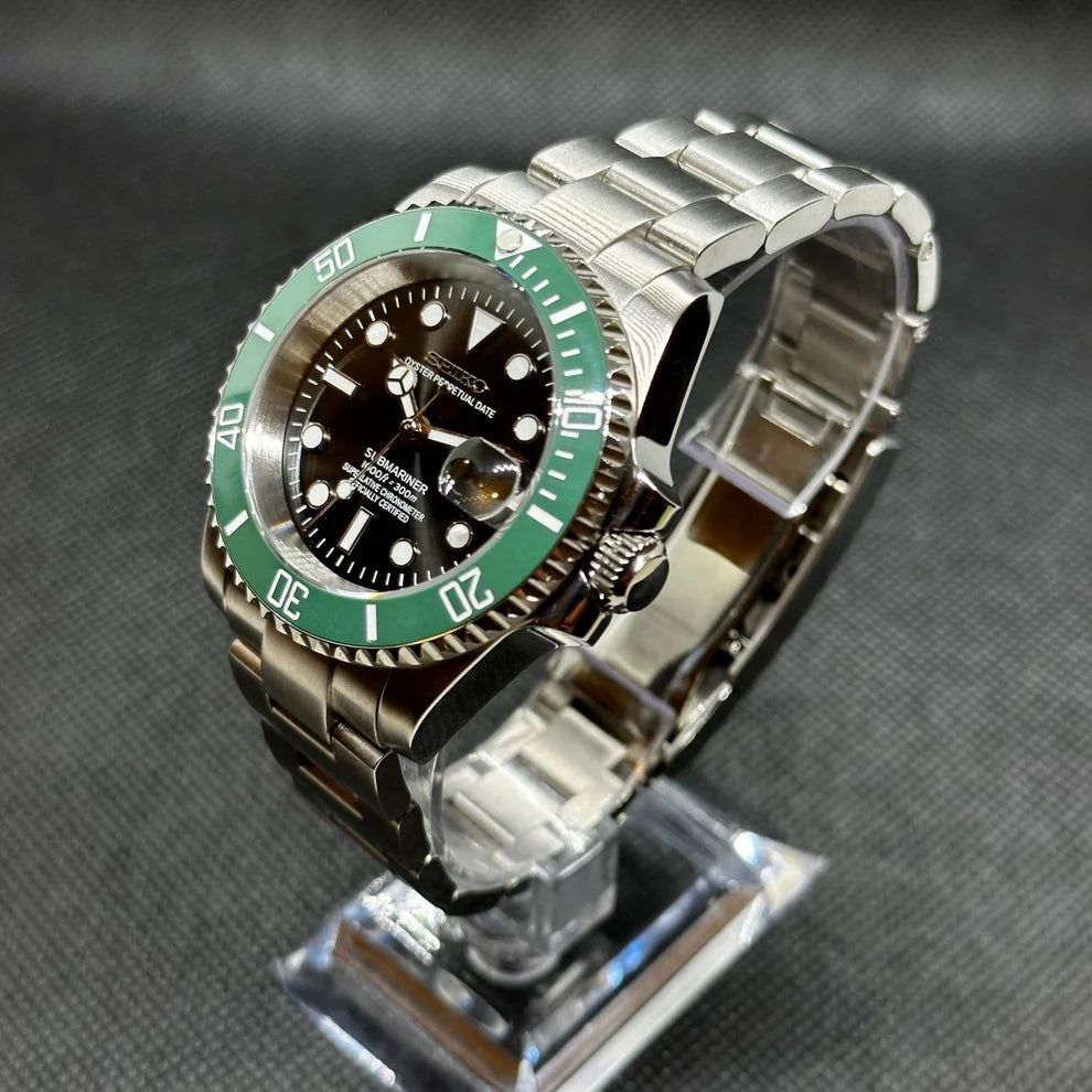 SEIKO MOD Submariner Zielony Czarny KERMIT Oyster Custom NOWY