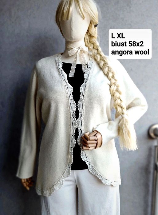 Kardigan sweter L XL biust 58x2 kremowy boho romantic
Tkanina elastycz