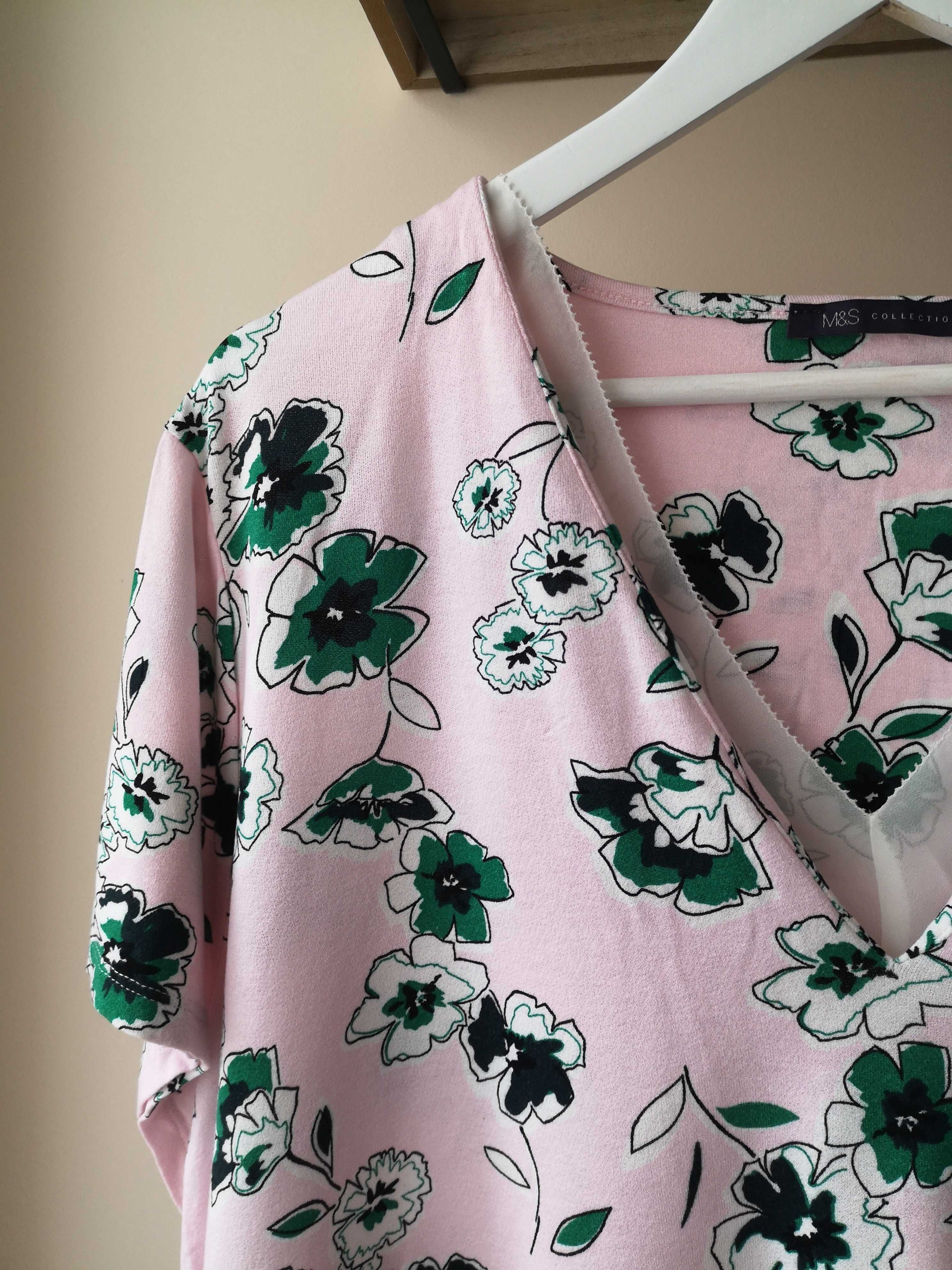 Różowa wiskozowa bluzka w kwiaty Marks Spencer rozmiar 50