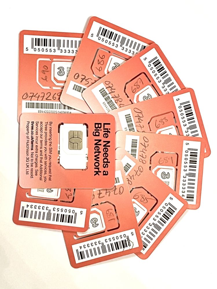 2x Starter Three UK Karta SIM Card Prepaid Aktywny