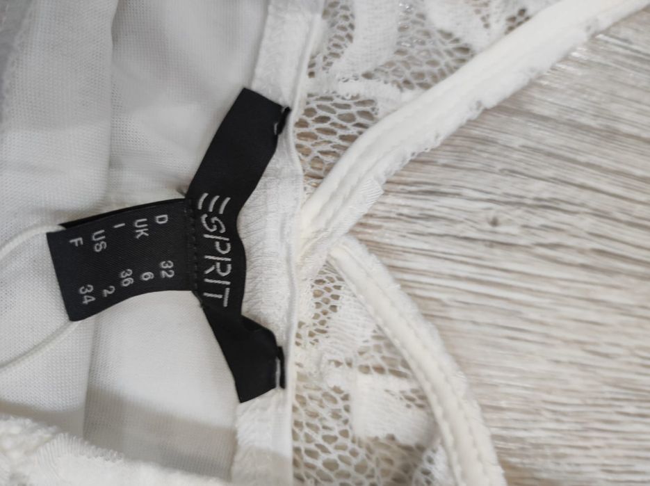 Biała krótka bluzka długi rękaw koronkowa elegancka Esprit S