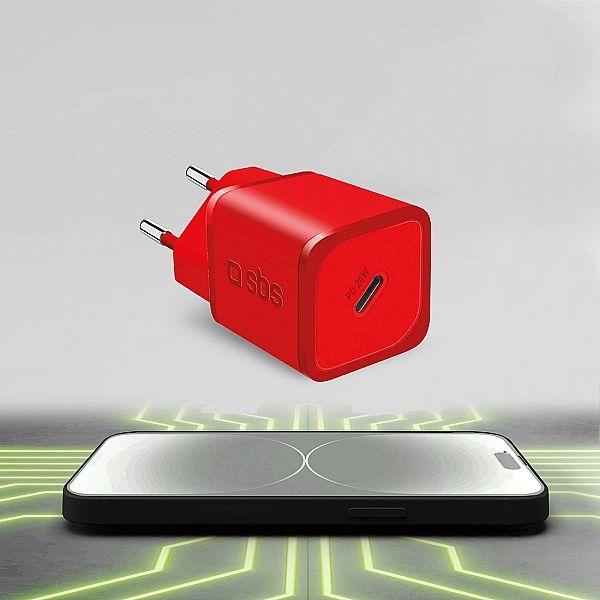Ładowarka sieciowa SBS TETRGAN1C20R 20W GaN z Power Delivery - czerwon