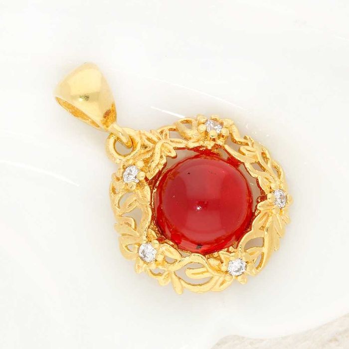 Pozłacana zawieszka z bursztynem - Kwiecisty Wianek pr.925