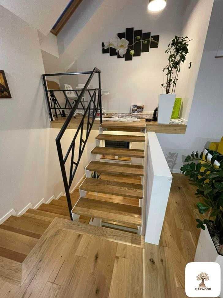 Schody drewniane na beton/ konstrukcji stalowej jesionowe/dębowe