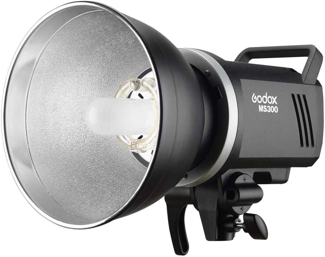 Flash Strobe 300W Godox MS300 + lâmpada de modelagem 150W + refletores
