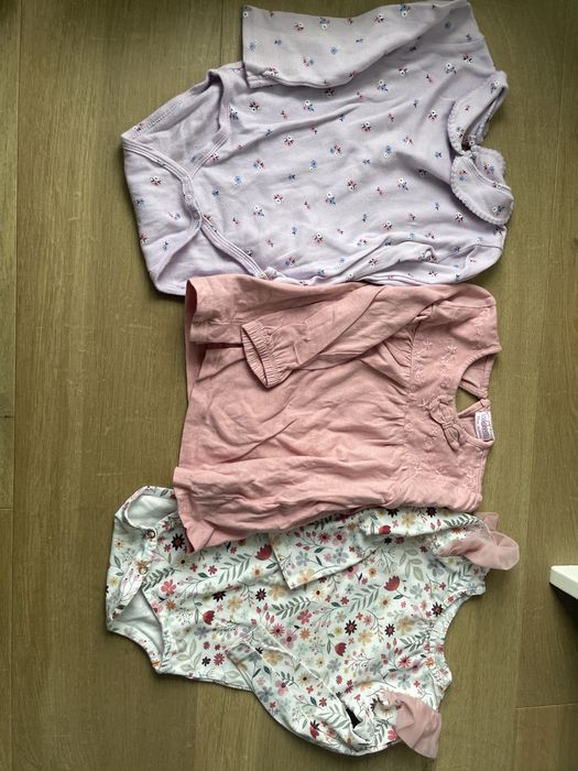Body dziewczynka 86/92, różowe fioletowe, kwiatki