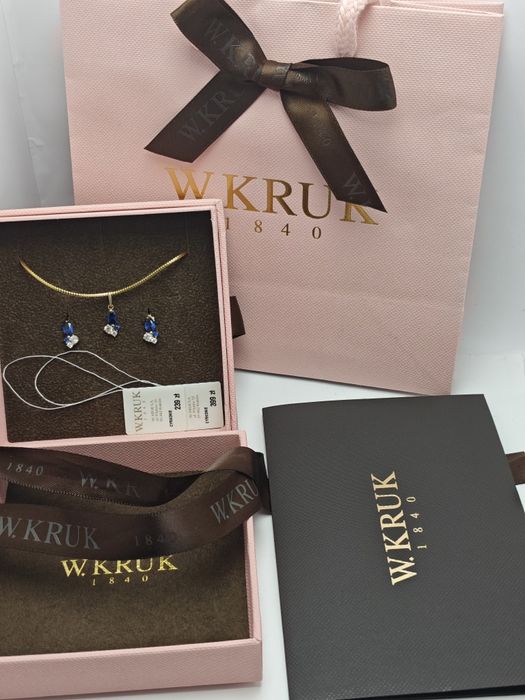 Komplet biżuterii W.Kruk złoto 375 z niebieskimi cyrkoniami