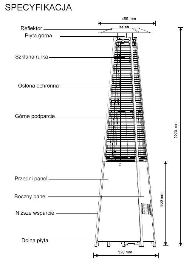 Ogrzewacz ogrodowy Parasol grzewczy NG0102 Piramida do ogrodu na taras