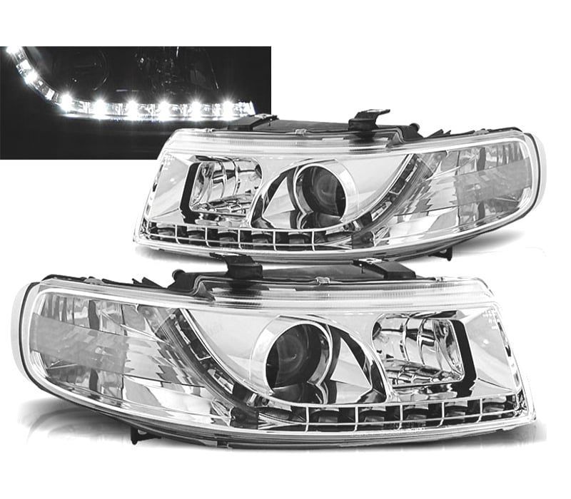 FARÓIS COM LUZ DIURNA SEAT TOLEDO LEON 99-04 FUNDO CROMADO