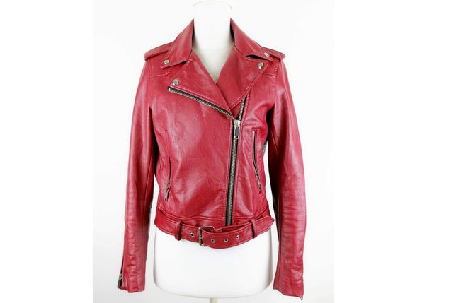 ZARA czerwona ramoneska biker jacket kurtka sztuczna skóra S