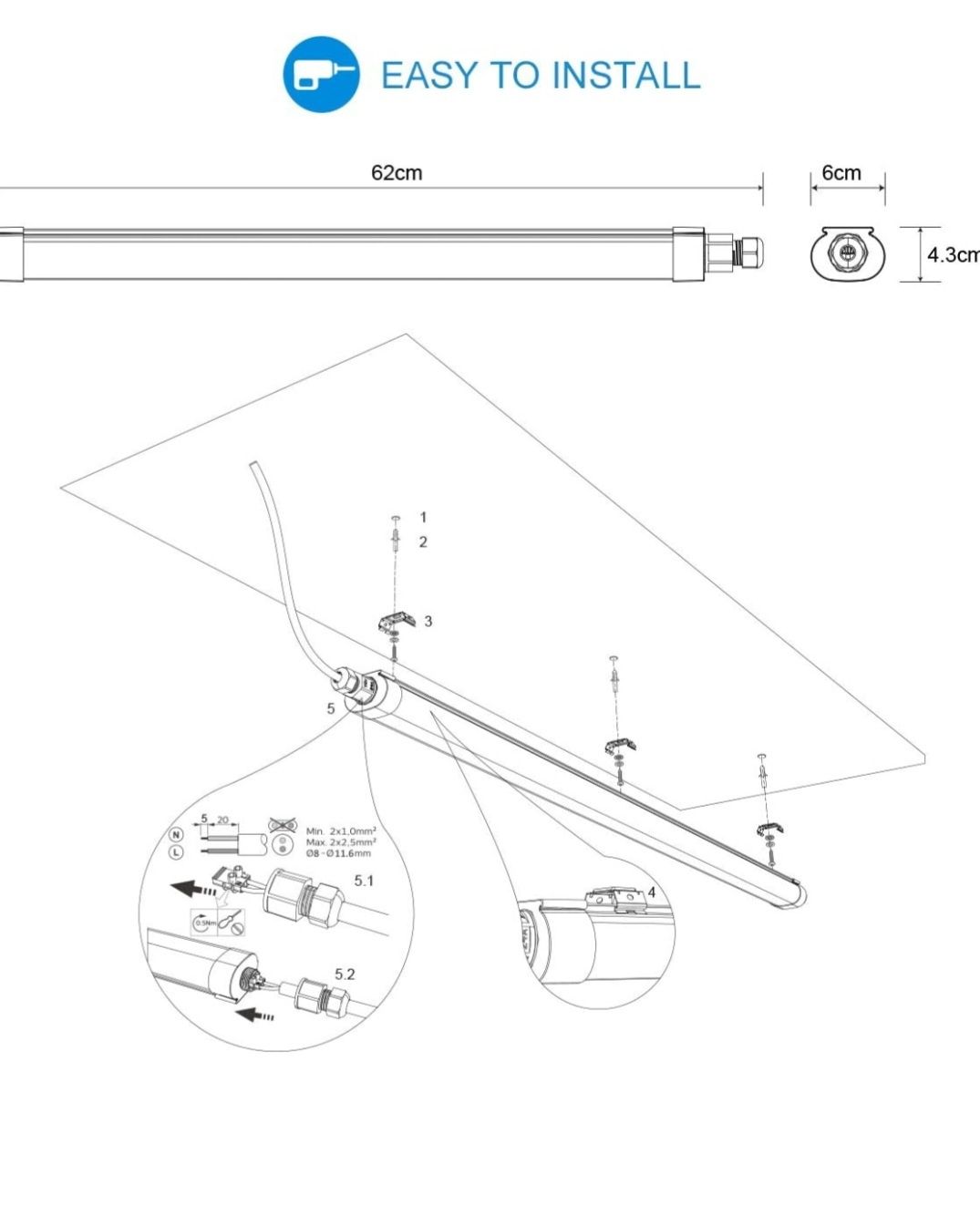 Oeegoo Lampa sufitowa LED 60cm