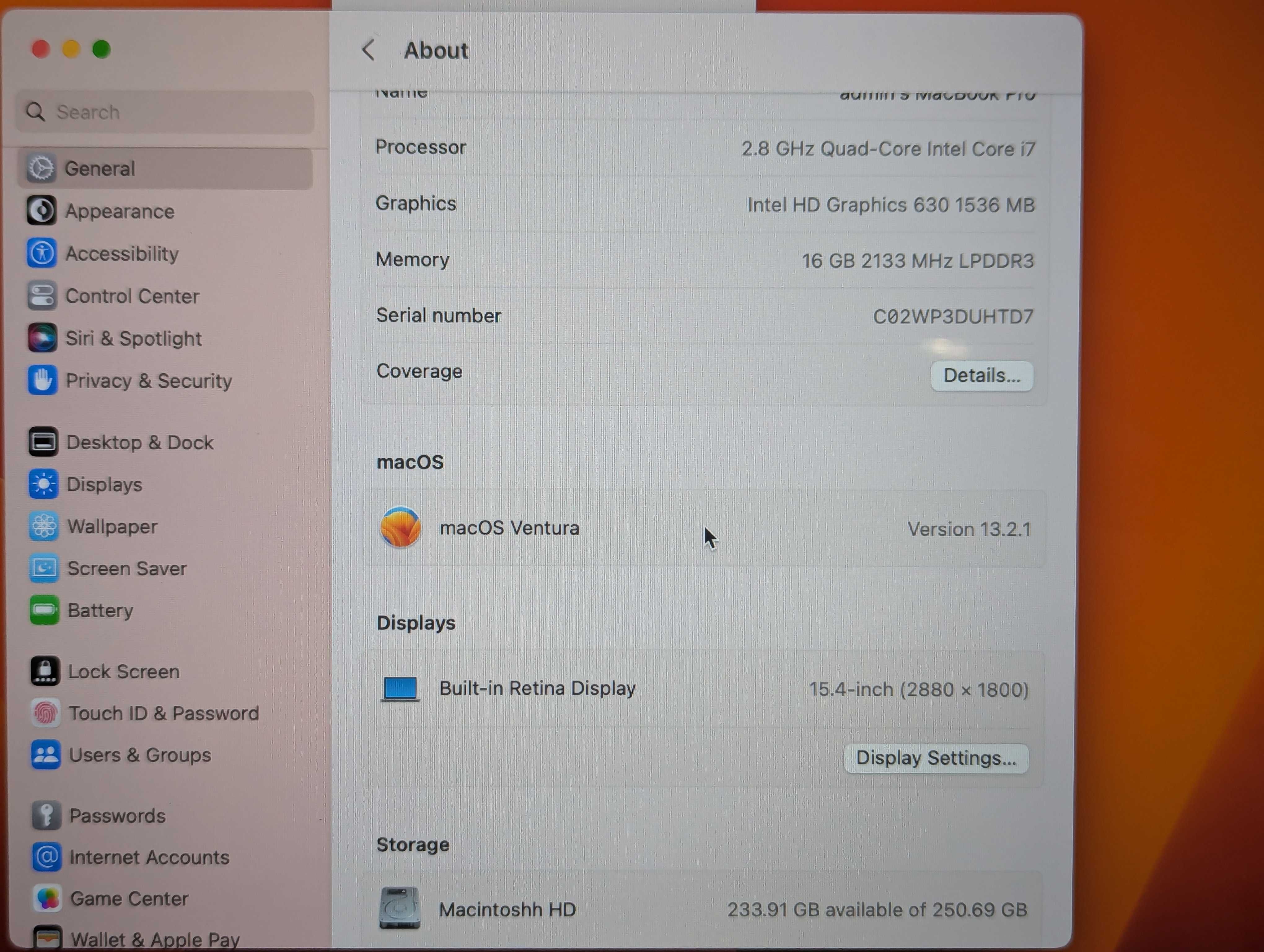 Macbook pro 15 2017 core i7 2.8ghz 16/256gb pro 555 2gb