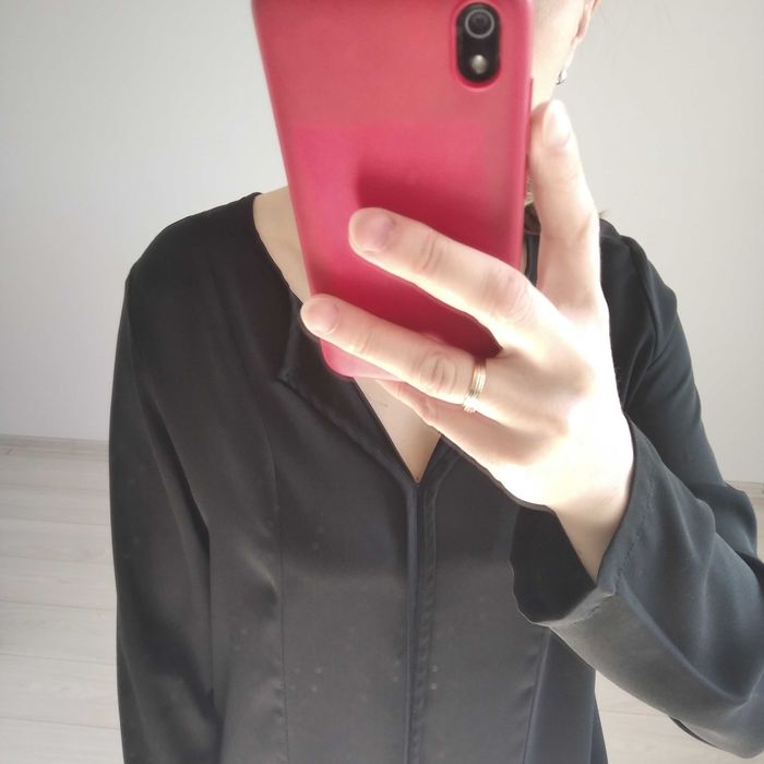 Bluzka koszulowa czarna mgiełka koszula oversize casual S 36 M 38 L 40