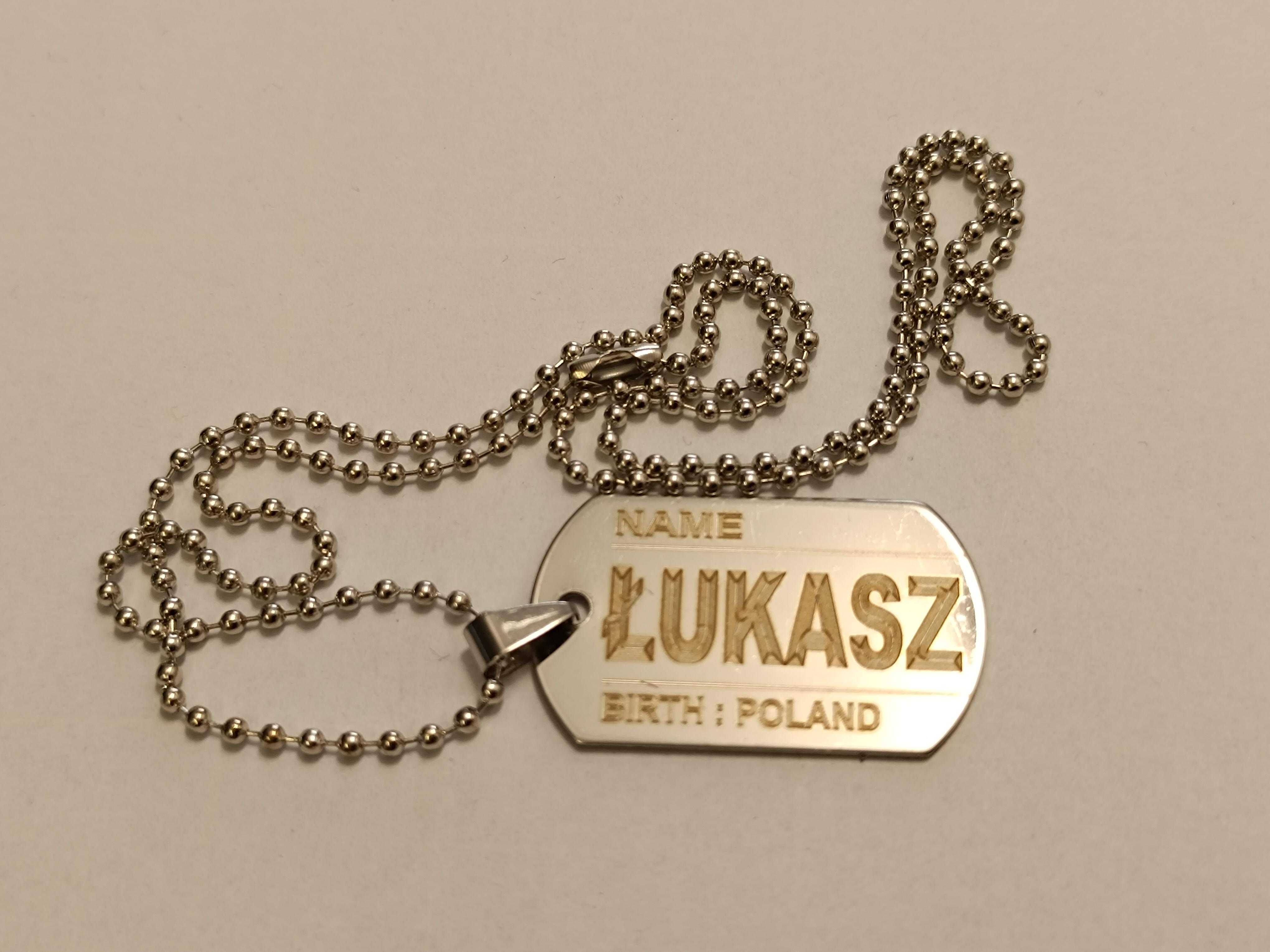 Naszyjnik nieśmiertelnik DOG-TAG - stal nierdzewna 316L - ŁUKASZ