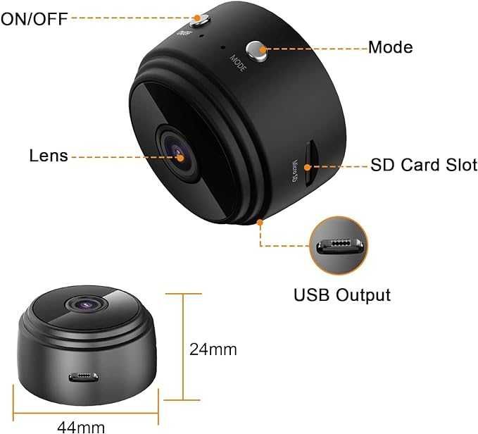Mini kamera szpiegowska HD 1080P WiFi z noktowizorem i detektorem