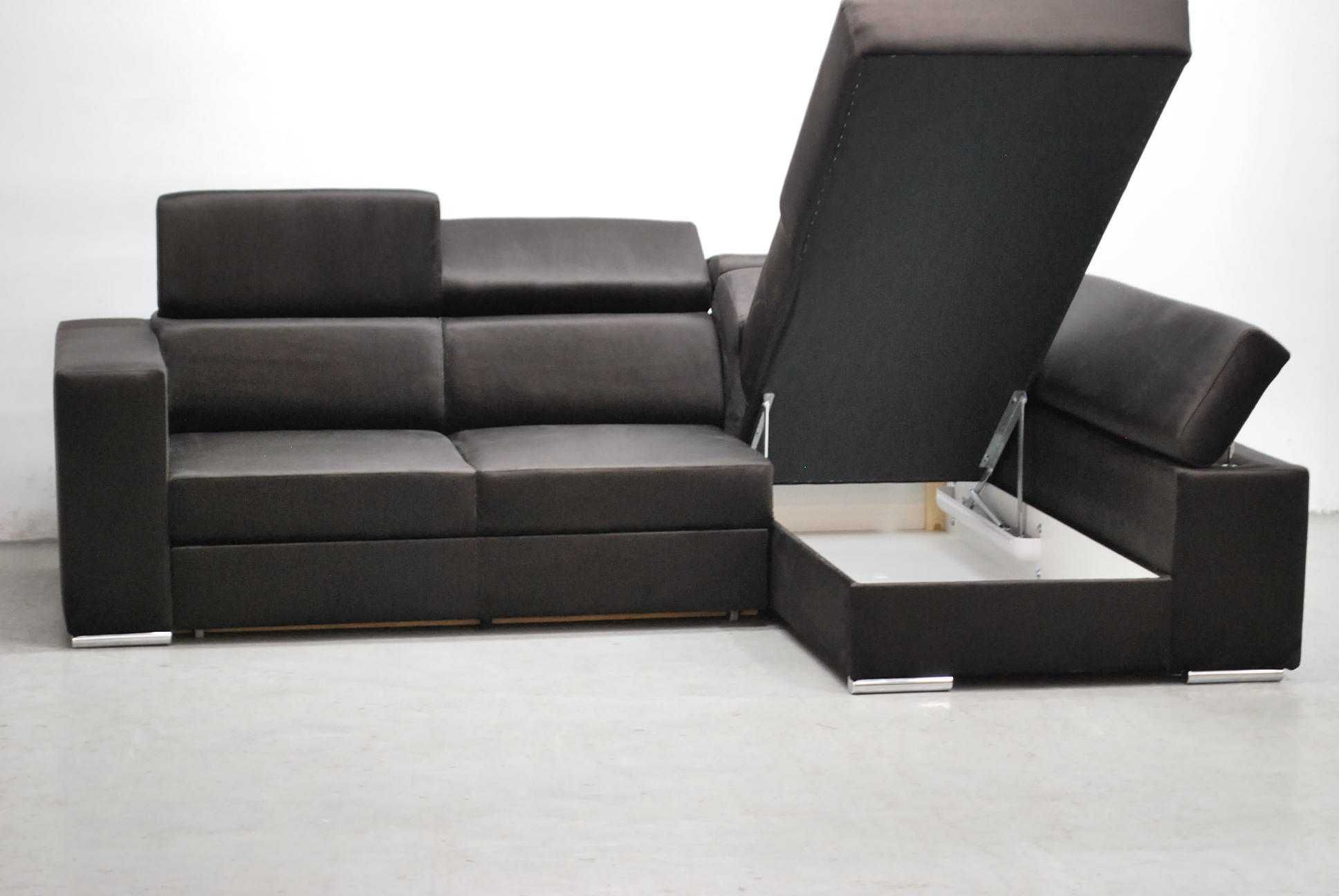 RJP DESIGN NOWOCZESNY narożnik z funkcja spania pojemnik welur brąz