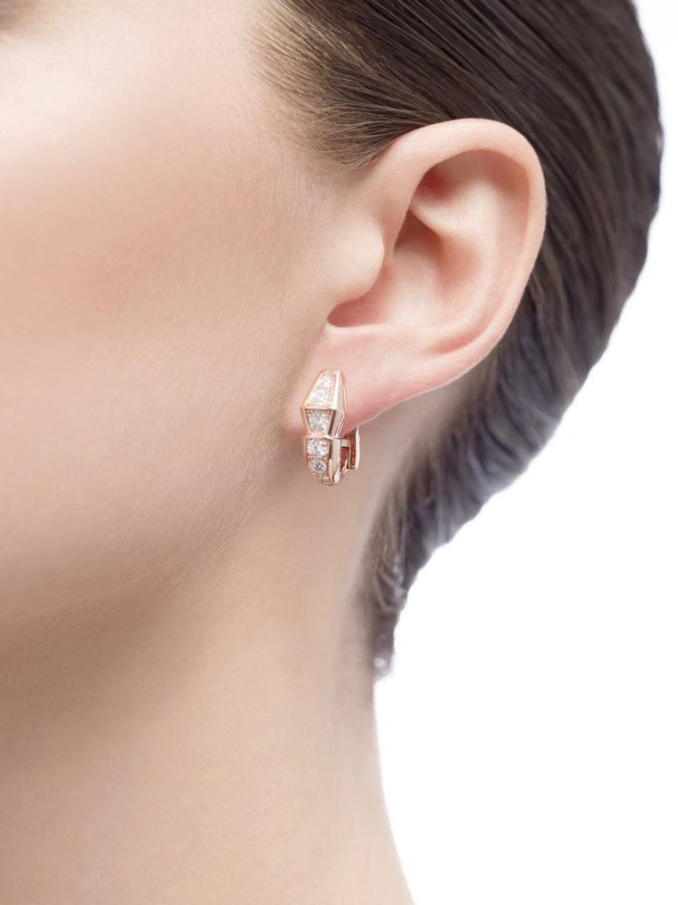 Золотые Серьги в стиле BVLGARI 1:1 Serpenti с бриллиантами 1.20ct